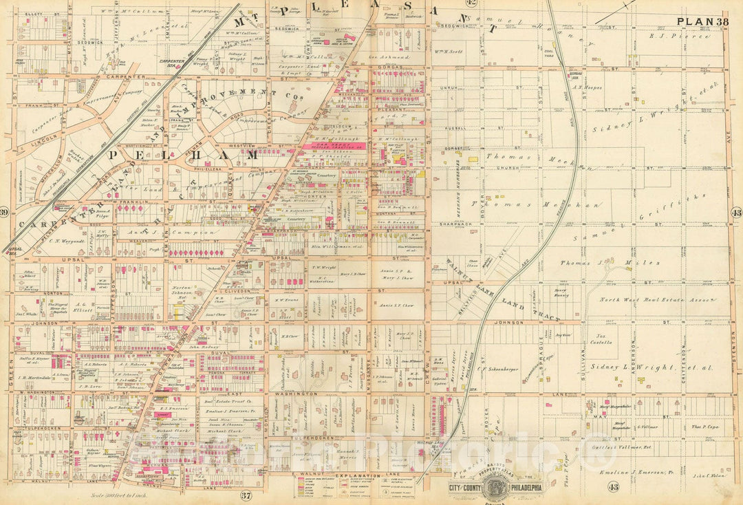 Historic Map : Baist's Property Atlas of Philadelphia, Philadelphia 1895 Plate 038 , Vintage Wall Art