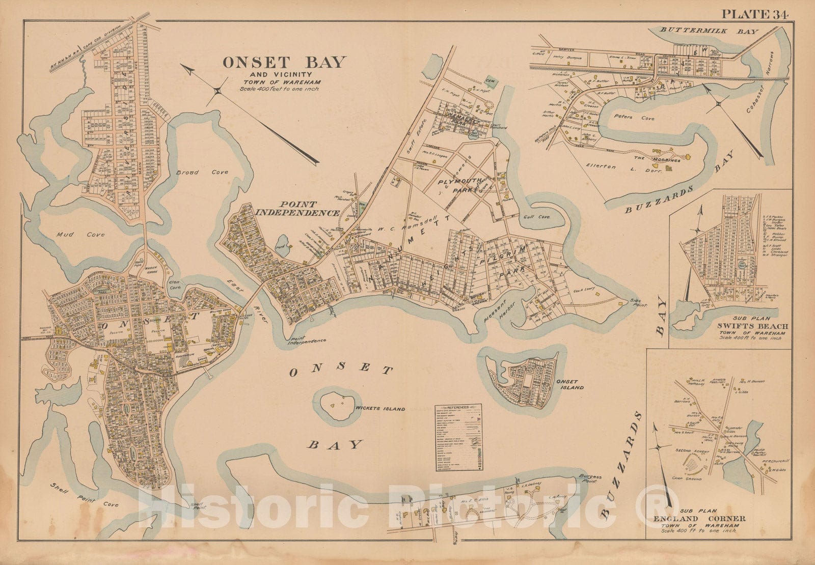 Historic Map : MA, Wareham 1903 Plate 034 , New Topographical Atlas of Surveys of Plymouth County ... , Vintage Wall Art