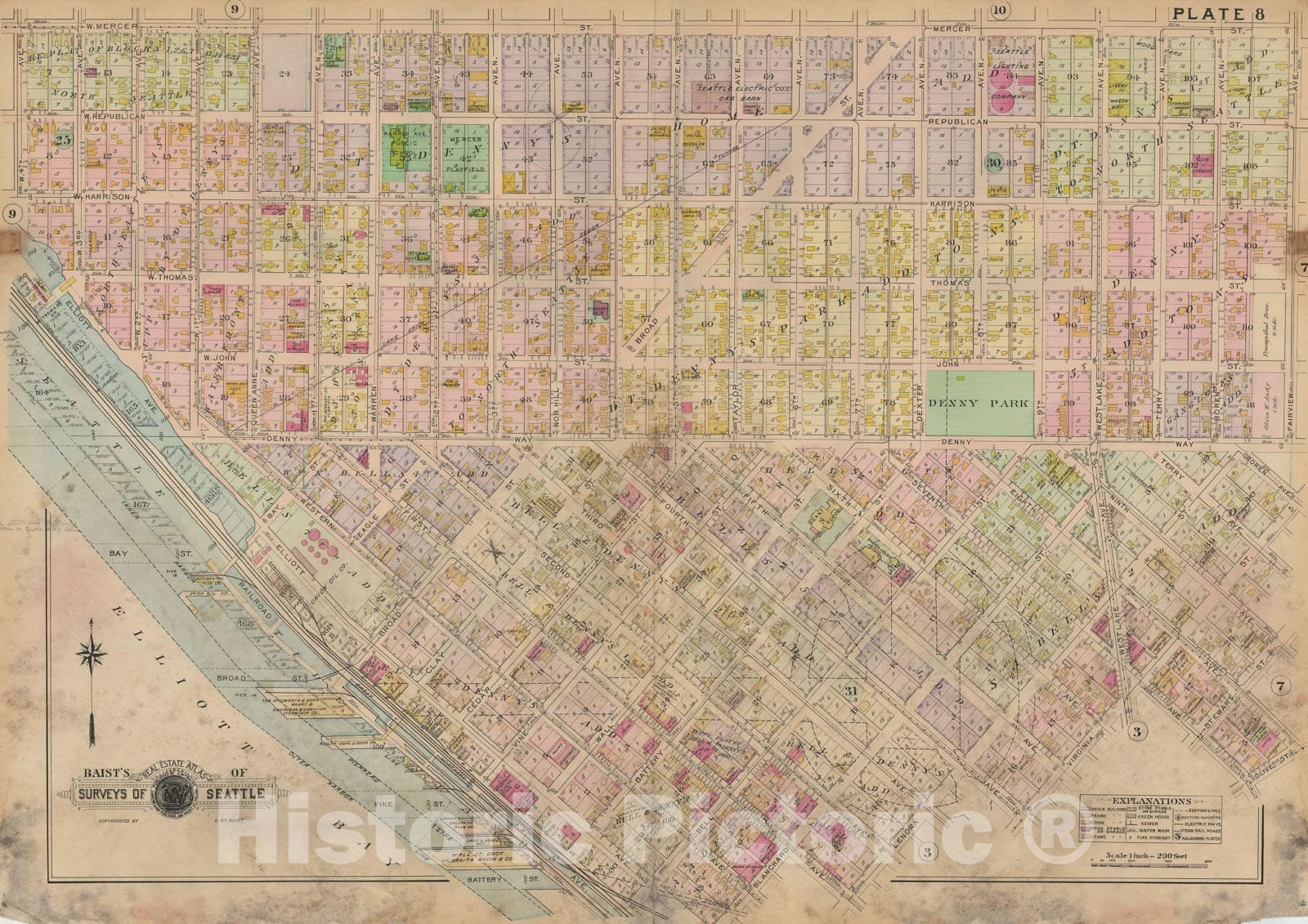 Historic Map : Real Estate Atlas of Surveys of Seattle, Seattle 1912 Plate 008 , Vintage Wall Art