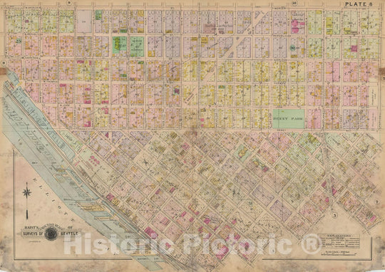 Historic Map : Real Estate Atlas of Surveys of Seattle, Seattle 1912 Plate 008 , Vintage Wall Art