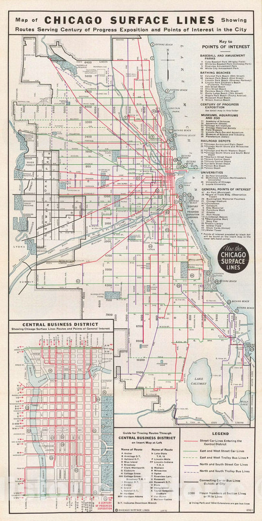 Historic Map : Chicago Transit Maps, Surface Line 1934 Railroad Catography , Vintage Wall Art