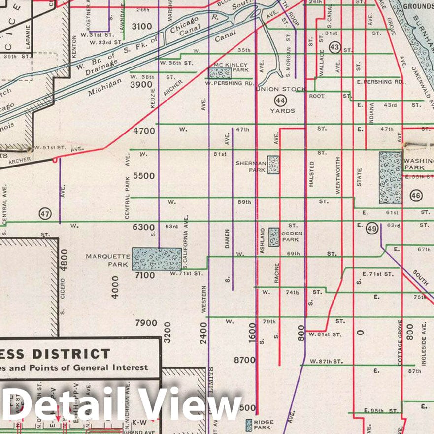 Historic Map : Chicago Transit Maps, Surface Line 1934 Railroad Catography , Vintage Wall Art