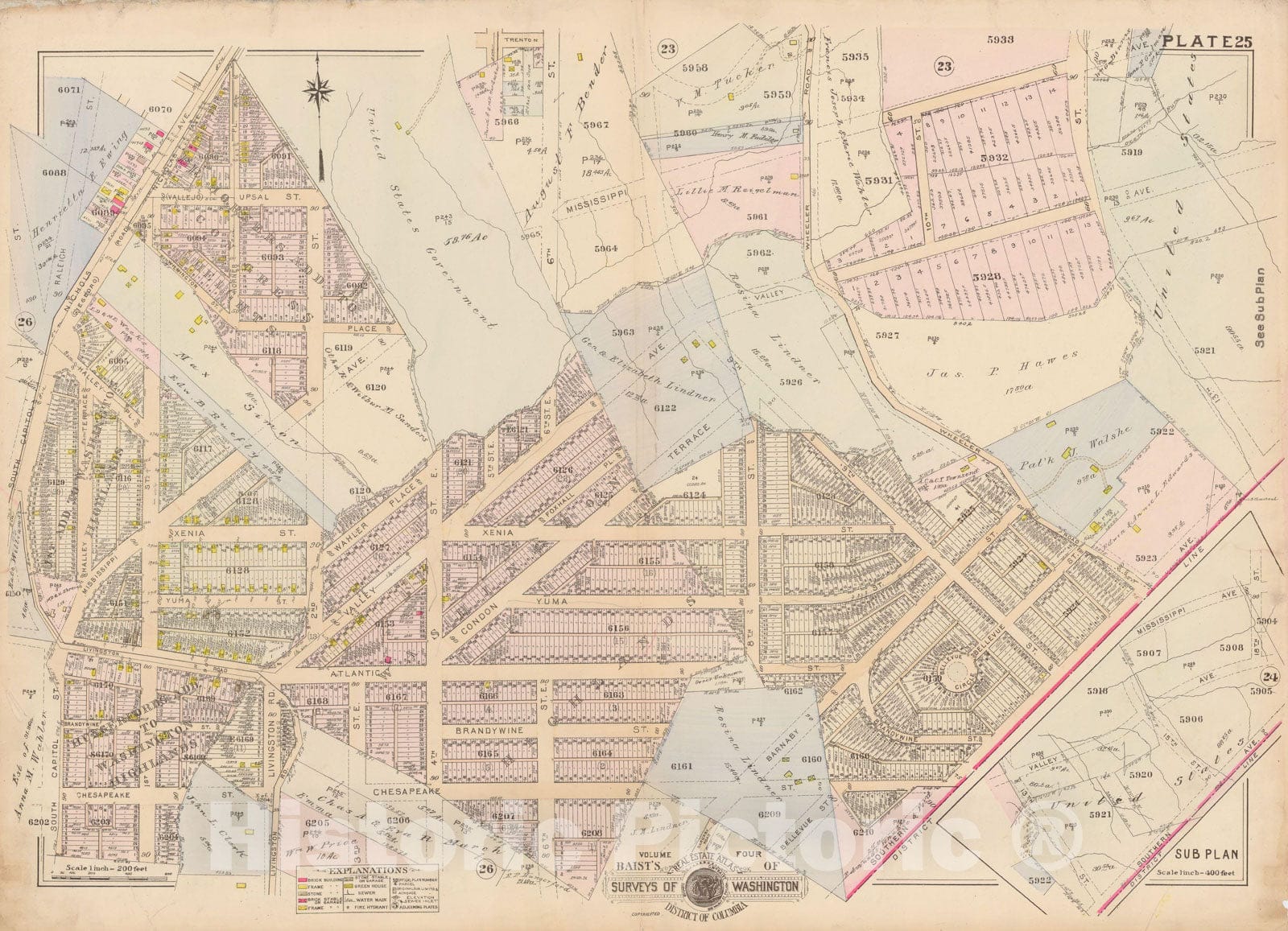 Historic Map : Atlas of Washington D.C. Volume 4 (NE, SE), Washington 1927 Plate 025 , Vintage Wall Art