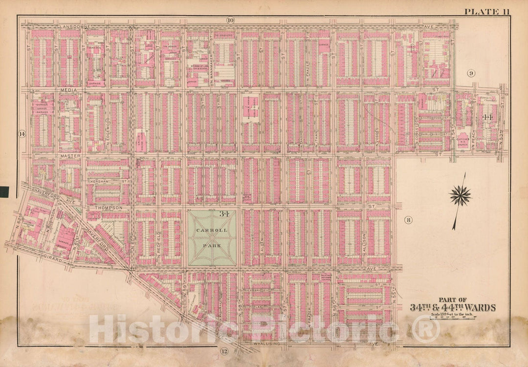 Historic Map : Atlas City of Philadelphia Wards 24,27,34,40,44&46 West Philadelphia, West Philadelphia 1927 Plate 011 , Vintage Wall Art