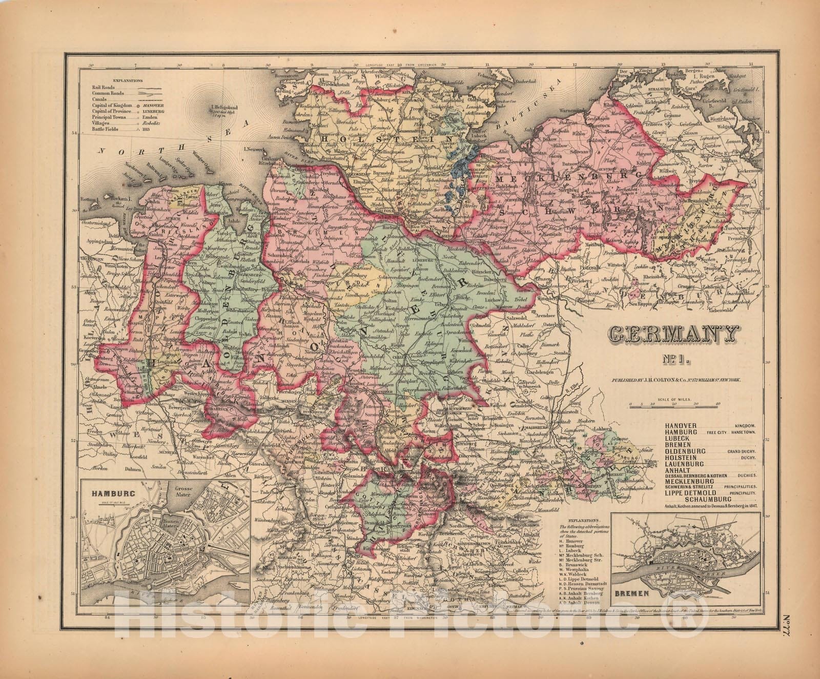 Historic Map : General Atlas (Of The World), Germany 1857 , v2, Vintage Wall Art