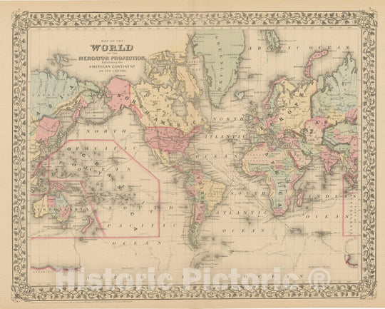 Historic Map : Mitchell's New General Atlas, World Map 1882 , Vintage Wall Art