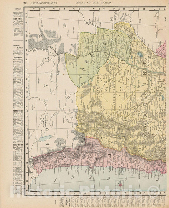 Historic Map : Chile & Argentina & Paraguay 1900 , Universal Atlas World , Vintage Wall Art