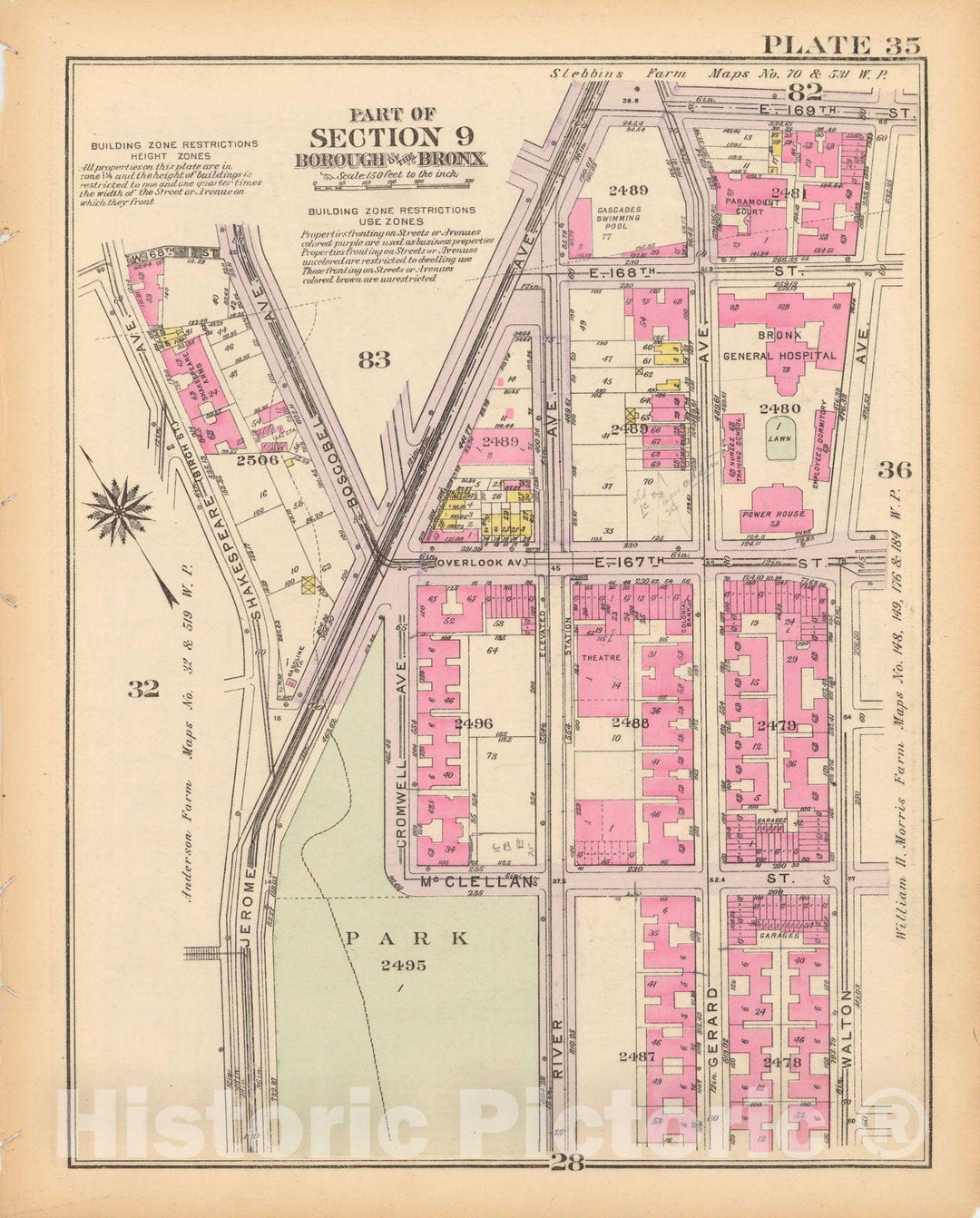 Historic Map : Borough of The Bronx, Sections 9-13, The Bronx 1928 Plate 035 , Vintage Wall Art