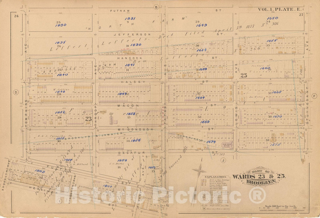 Historic Map : Atlas of Brooklyn Vol. 1, Brooklyn 1880 Plate E , Vintage Wall Art