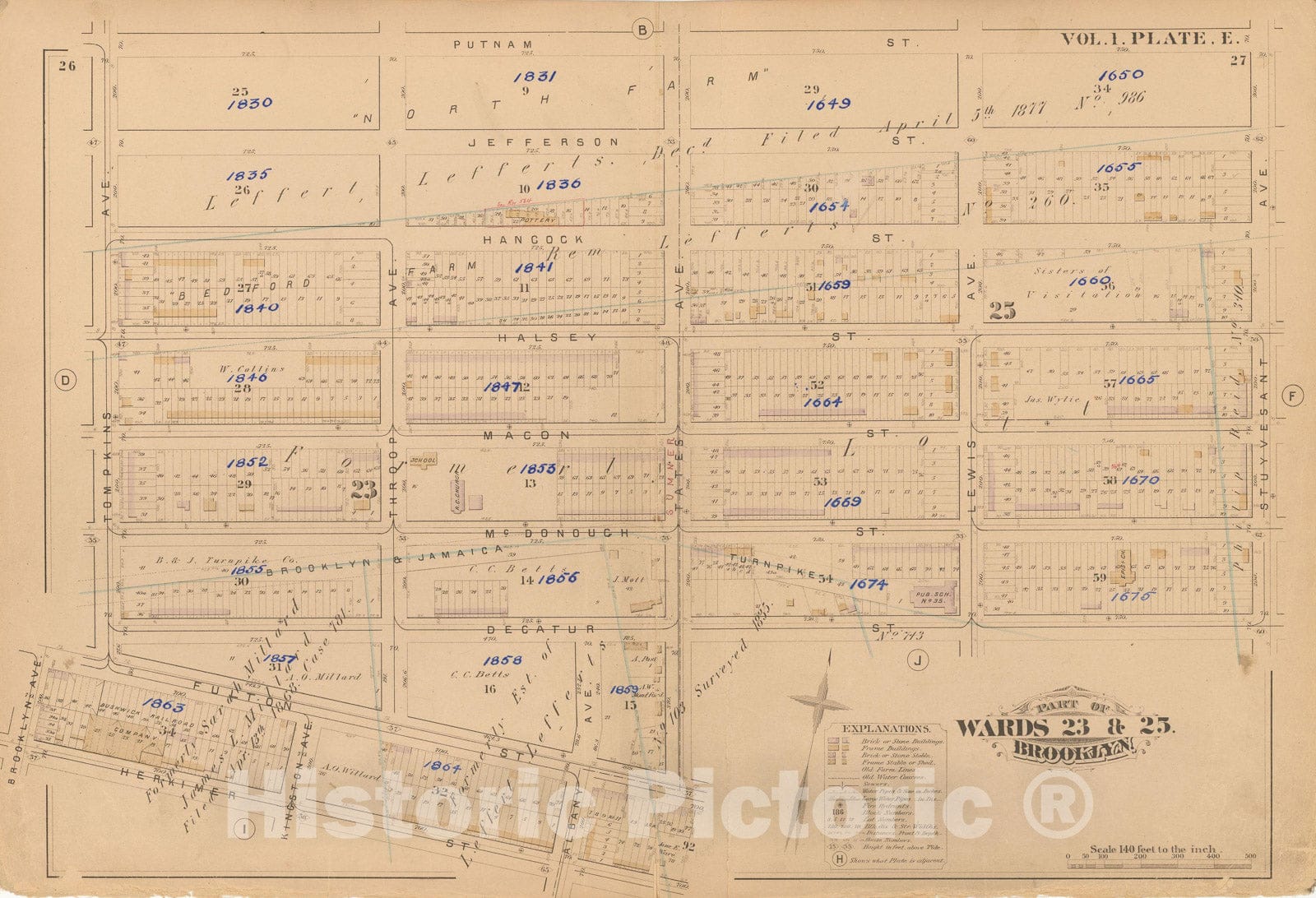 Historic Map : Atlas of Brooklyn Vol. 1, Brooklyn 1880 Plate E , Vintage Wall Art