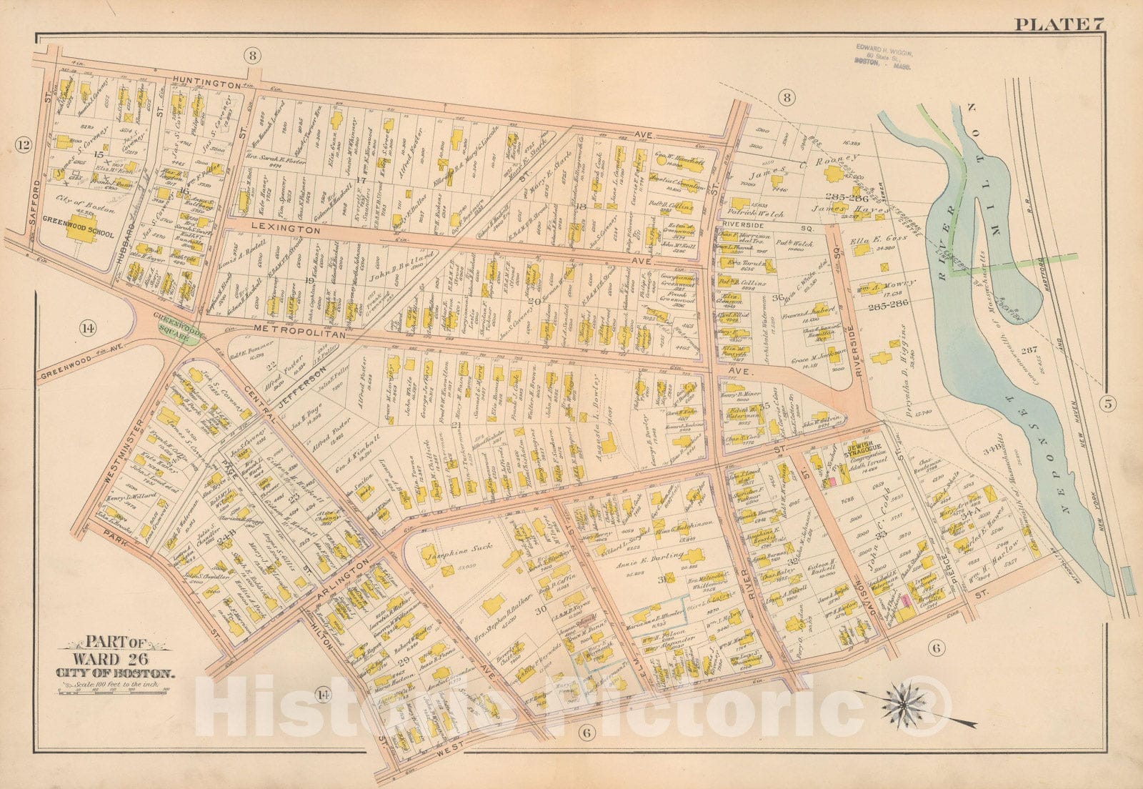 Historic Map : Atlas City of Boston Ward 26 Hyde Park, Hyde Park 1912 Plate 007 , Vintage Wall Art