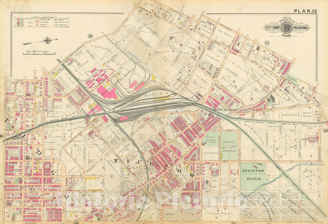 Historic Map : Baist's Property Atlas of Philadelphia, Philadelphia 1895 Plate 035 , Vintage Wall Art