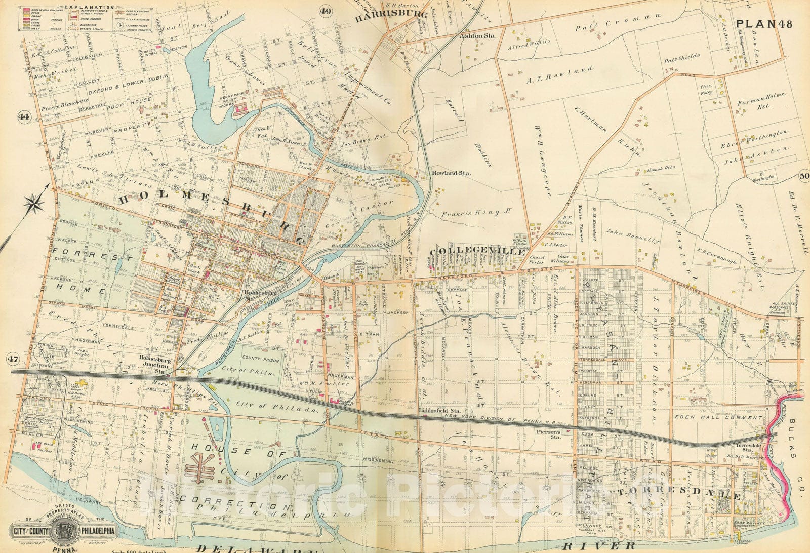 Historic Map : Baist's Property Atlas of Philadelphia, Philadelphia 1895 Plate 048 , Vintage Wall Art