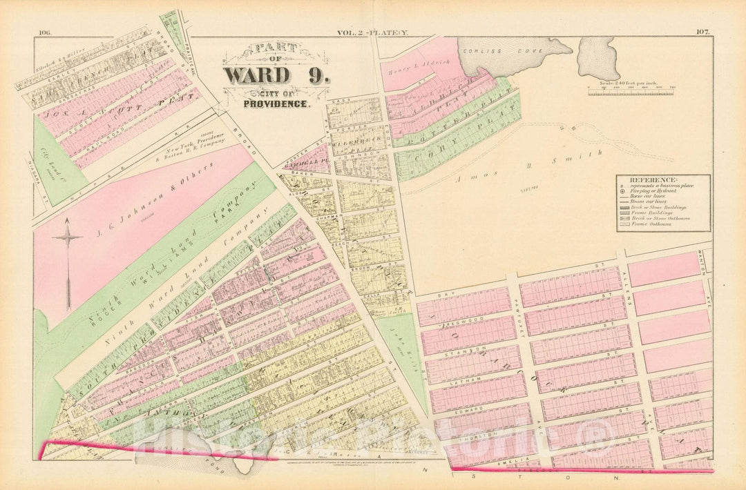 Historic Map : City Atlas of Providence Rhode Island by Wards, Volume II, Providence 1875 Plate Y , Vintage Wall Art