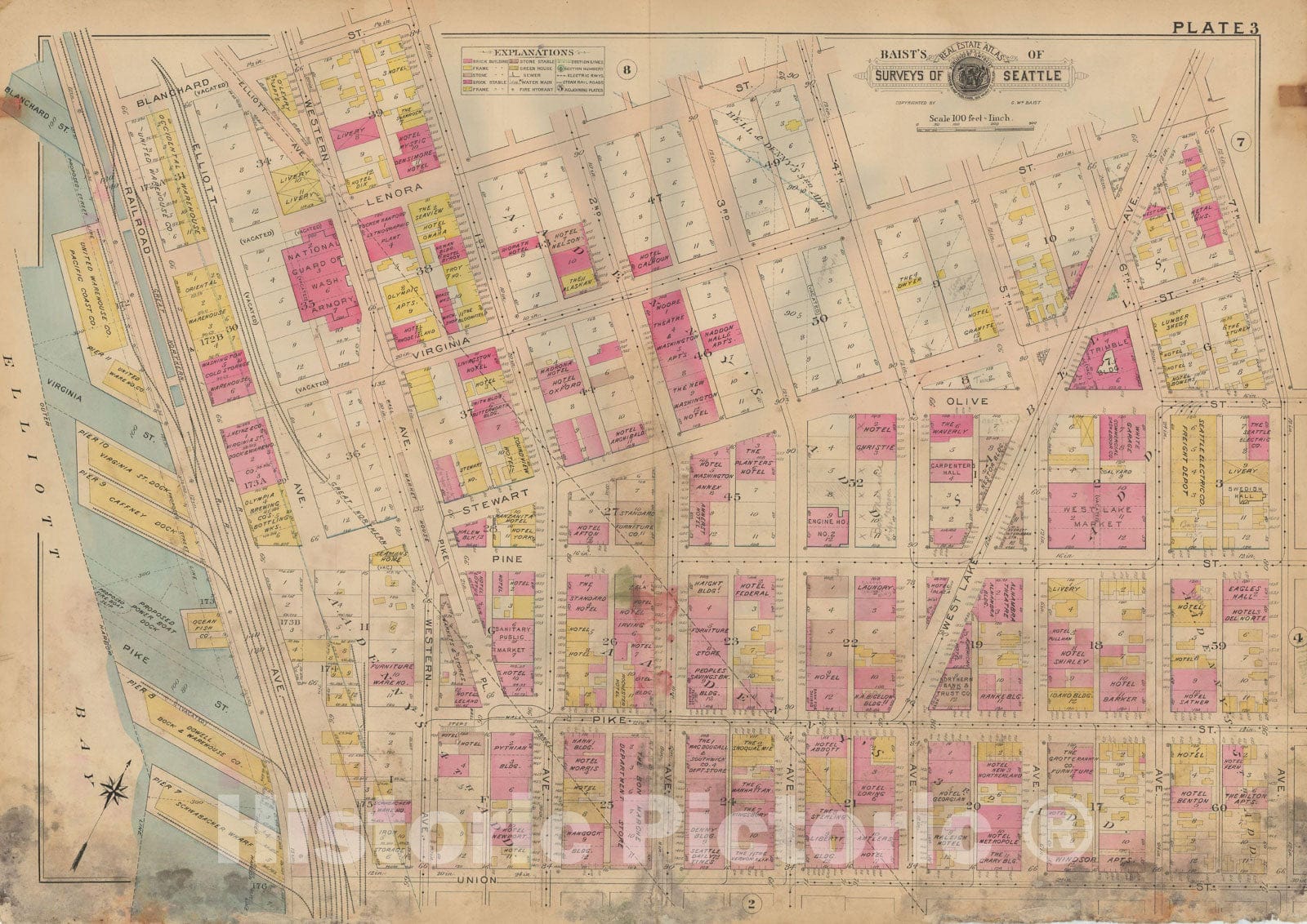 Historic Map : Real Estate Atlas of Surveys of Seattle, Seattle 1912 Plate 003 , Vintage Wall Art