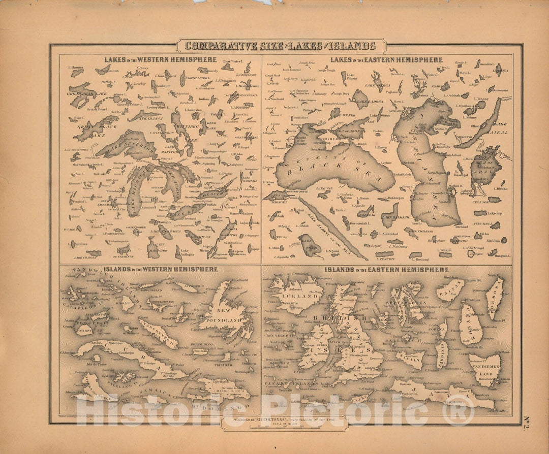 Historic Map : General Atlas (Of The World), 1857 Lakes & Islands , Vintage Wall Art