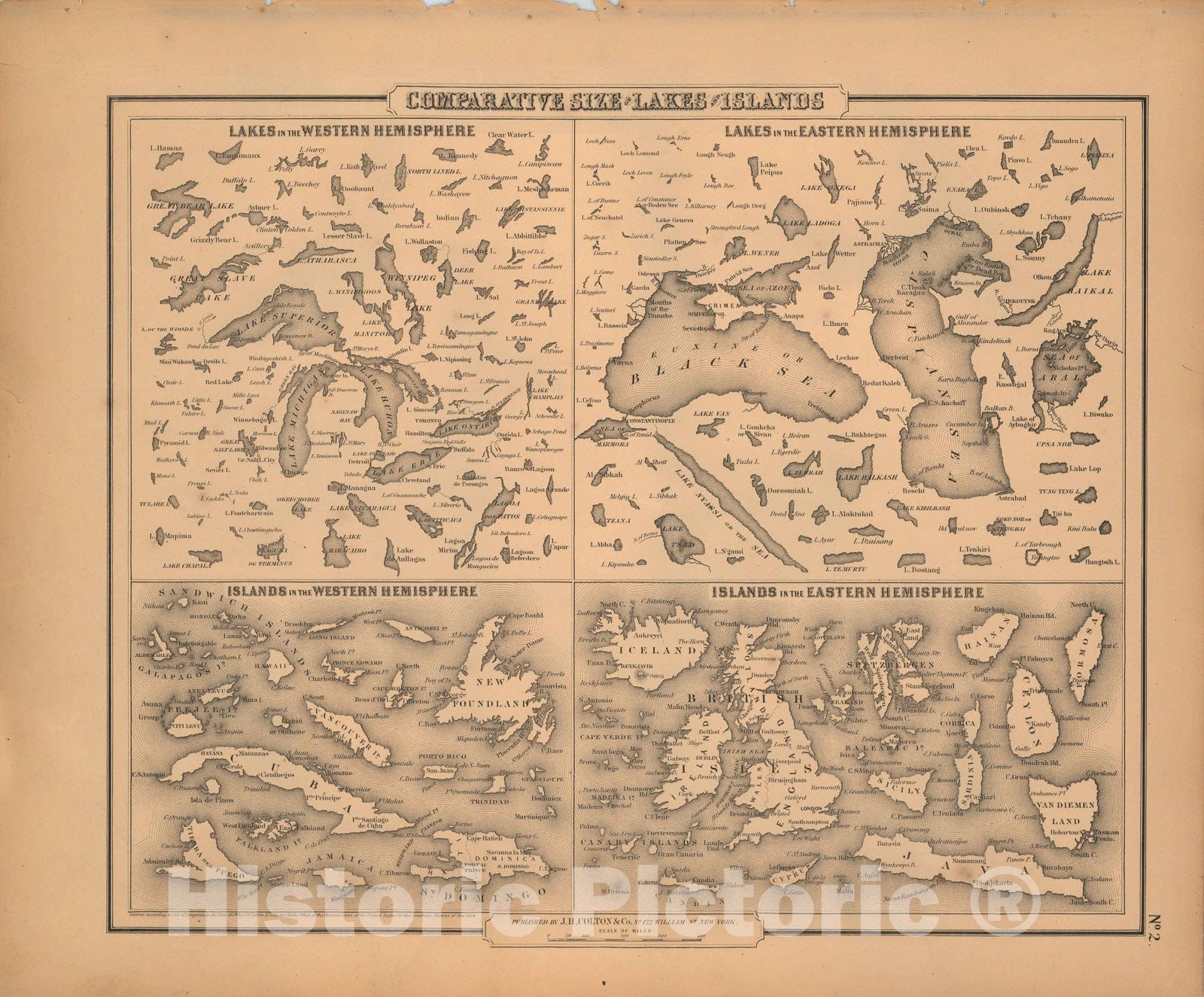 Historic Map : General Atlas (Of The World), 1857 Lakes & Islands , Vintage Wall Art