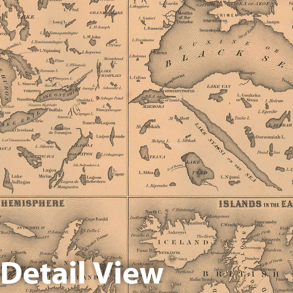 Historic Map : General Atlas (Of The World), 1857 Lakes & Islands , Vintage Wall Art