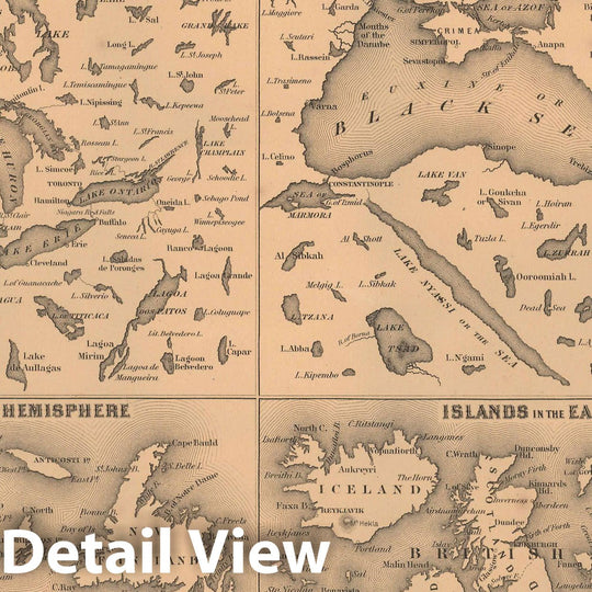 Historic Map : General Atlas (Of The World), 1857 Lakes & Islands , Vintage Wall Art