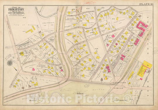 Historic Map : Atlas City of Boston Ward 25 Brighton, Brighton 1909 Plate 010 , Vintage Wall Art