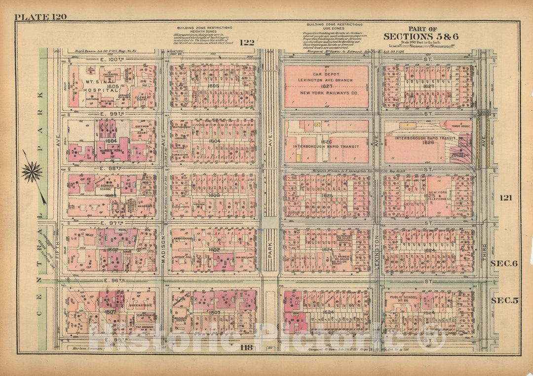 Historic Map : Land Book of the Borough of Manhattan, City of NY, Manhattan 1925 Plate 120 , Vintage Wall Art