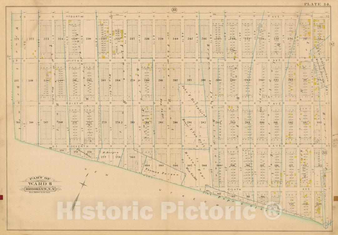 Historic Map : Robinson's Atlas City of Brooklyn, NY, Brooklyn 1886 Plate 034 , Vintage Wall Art