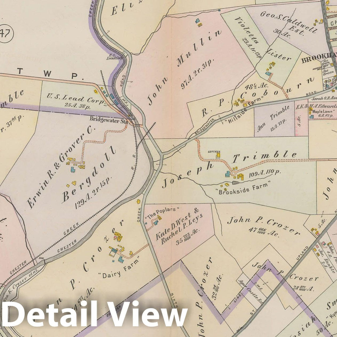 Historic Map : Atlas of Delaware County, West of Ridley Creek, Vol. Two, Chester 1913 Plate 043 , Vintage Wall Art