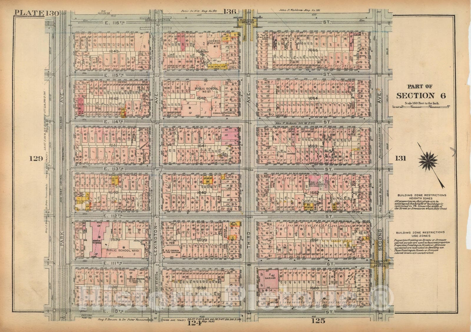 Historic Map : Land Book of the Borough of Manhattan, City of NY, Manhattan 1925 Plate 130 , Vintage Wall Art