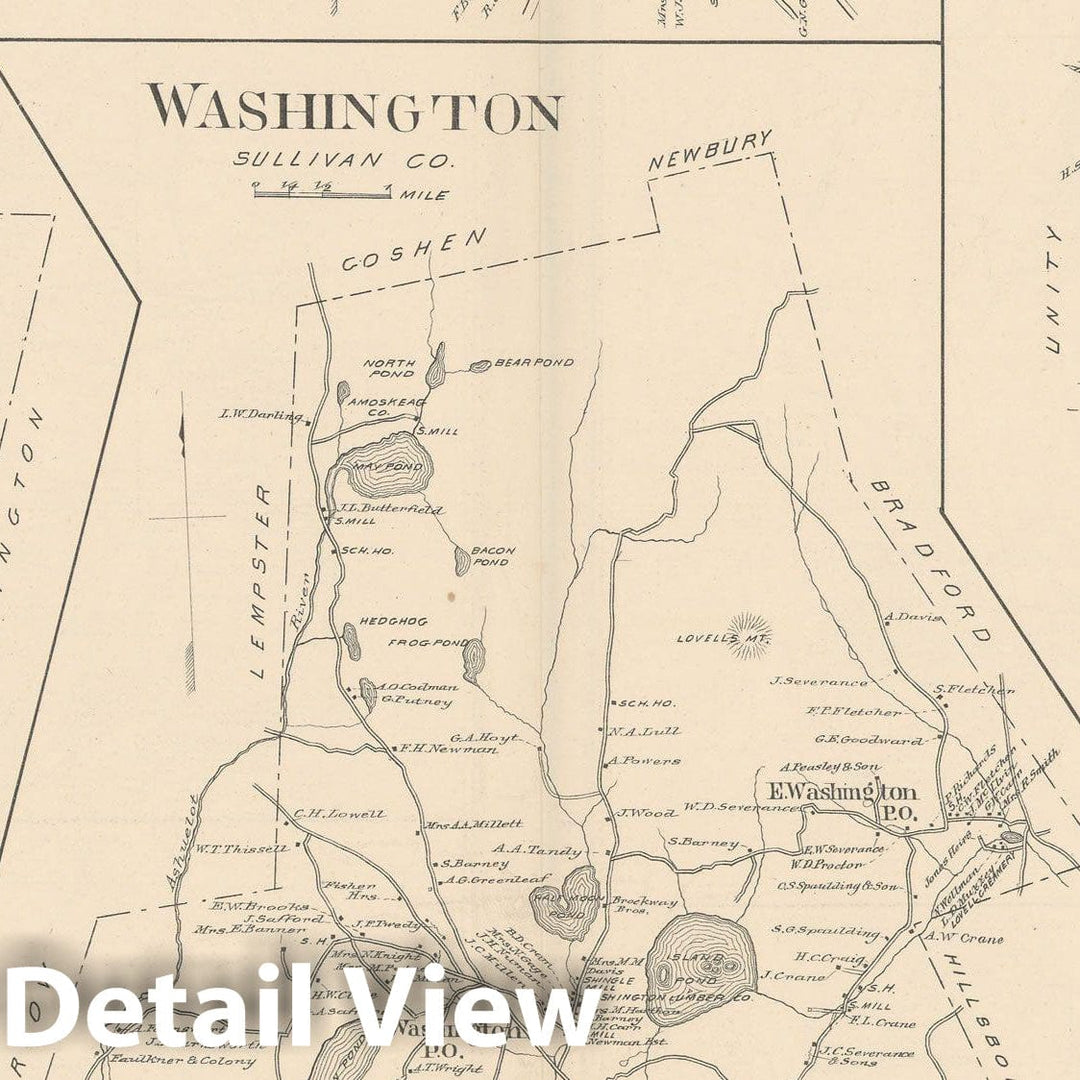 Historic Map : Goshen & Lempster & Washington 1892 , Town and City Atlas State of New Hampshire , Vintage Wall Art