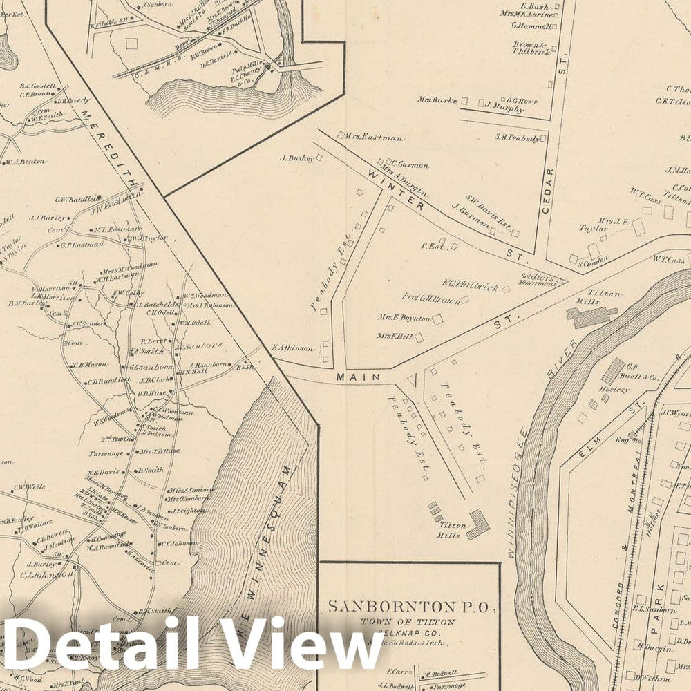 Historic Map : Sanbornton & Tilton 1892 , Town and City Atlas State of New Hampshire , Vintage Wall Art