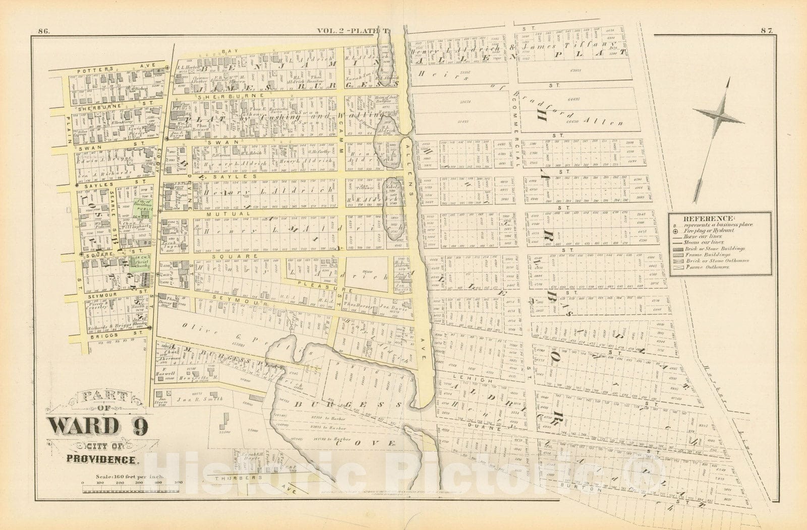 Historic Map : City Atlas of Providence Rhode Island by Wards, Volume II, Providence 1875 Plate T , Vintage Wall Art