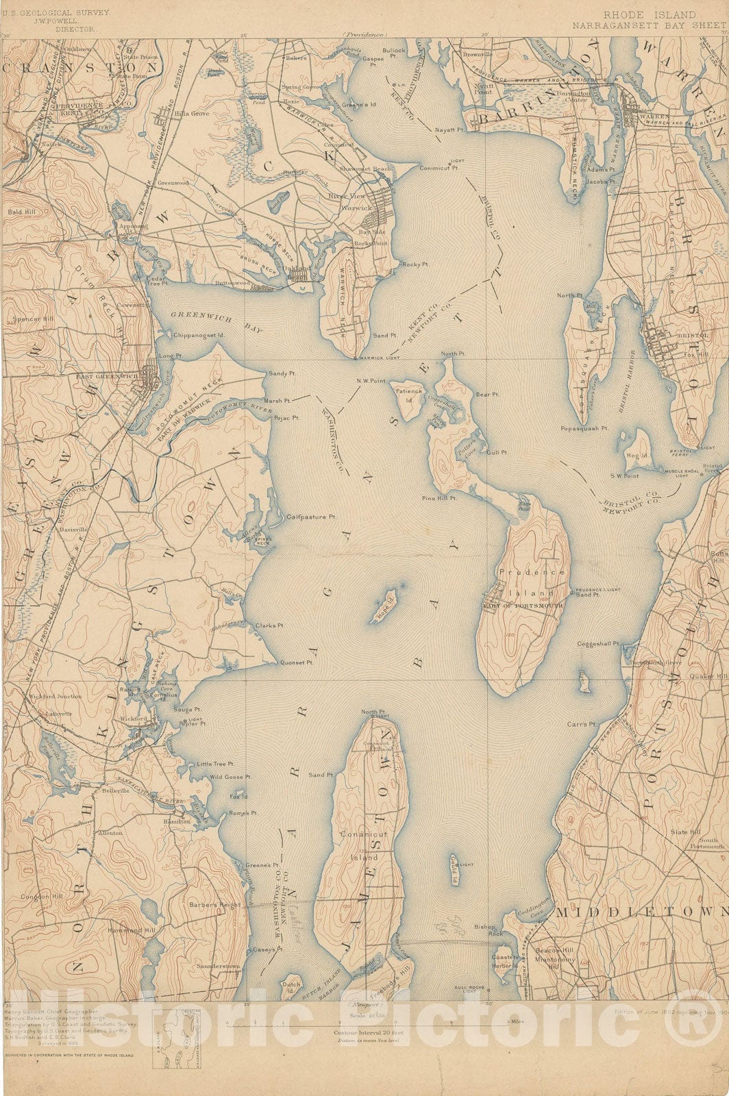 Historic Map : USGS 7.5 Minute Sheets and Quadrangles, East Greenwich & North Kingstown & Warren & Warwick 1904 Topographic Map , Vintage Wall Art