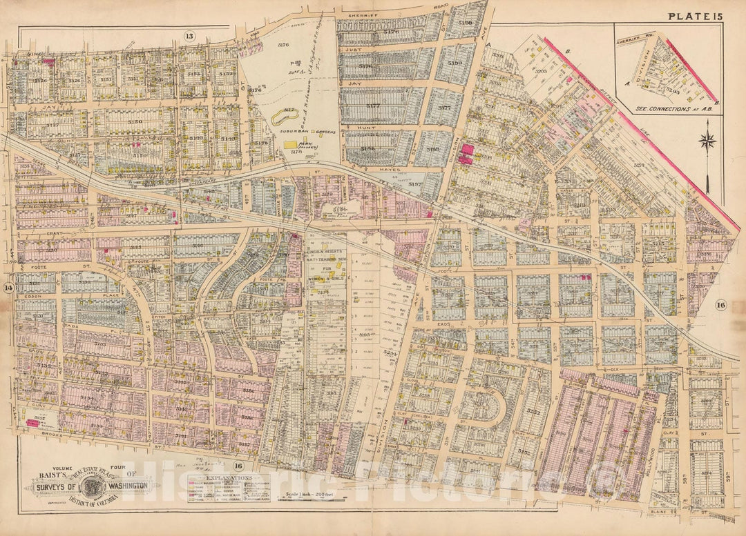 Historic Map : Atlas of Washington D.C. Volume 4 (NE, SE), Washington 1927 Plate 015 , Vintage Wall Art