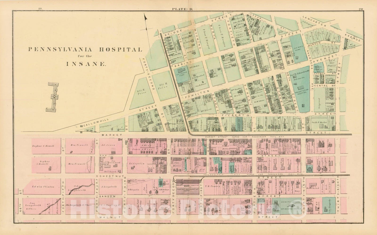 Historic Map : Atlas of West Philadelphia including the 24th & 27th Wards of the City of Philadelphia, West Philadelphia 1872 Plate D , Vintage Wall Art