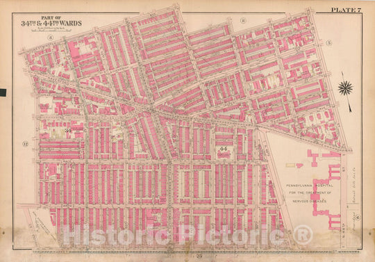 Historic Map : Atlas City of Philadelphia Wards 24,27,34,40,44&46 West Philadelphia, West Philadelphia 1927 Plate 007 , Vintage Wall Art