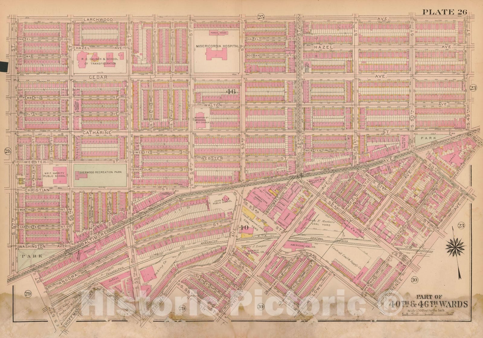 Historic Map : Atlas City of Philadelphia Wards 24,27,34,40,44&46 West Philadelphia, West Philadelphia 1927 Plate 026 , Vintage Wall Art