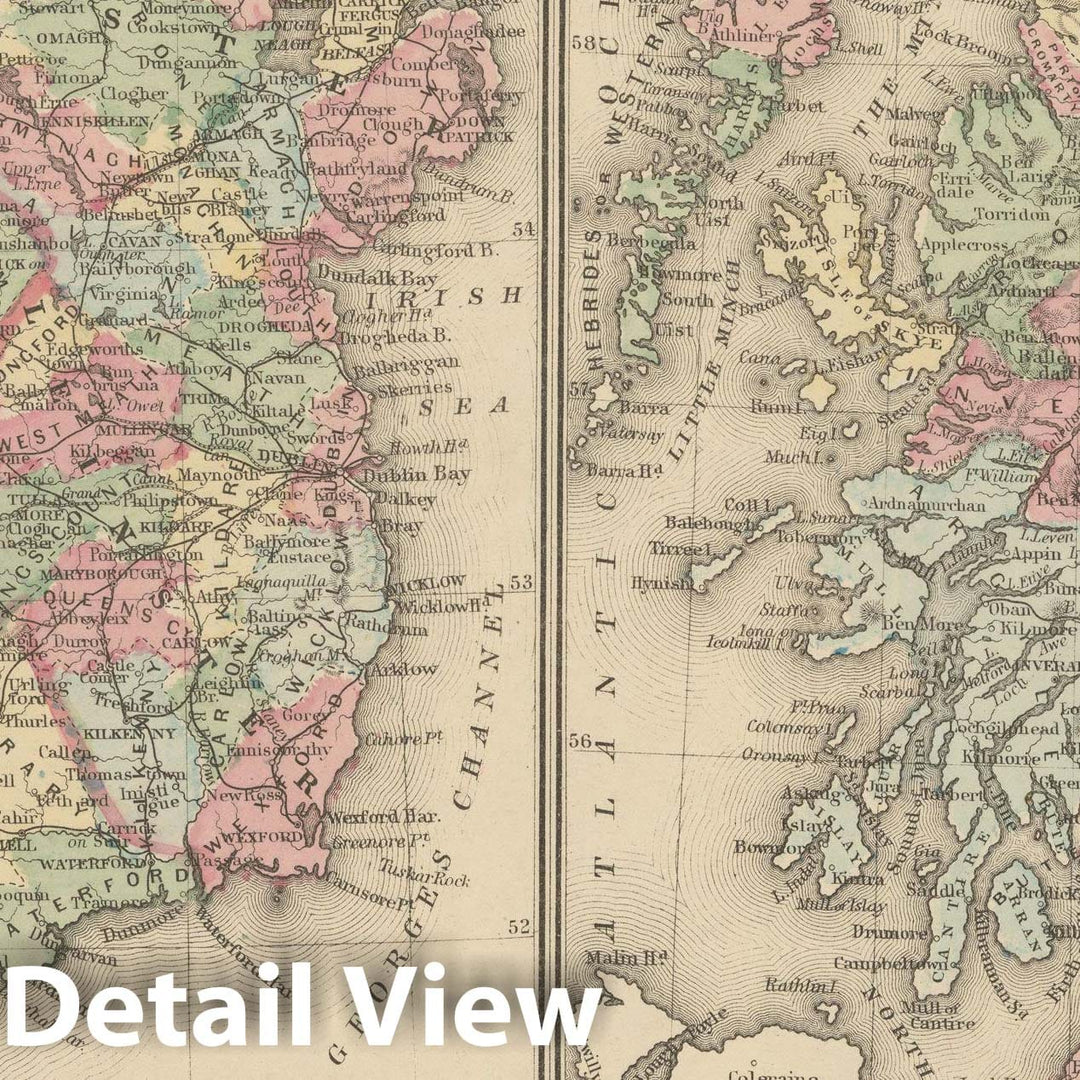 Historic Map : Ireland & Scotland 1882 , Mitchell's New General Atlas , Vintage Wall Art