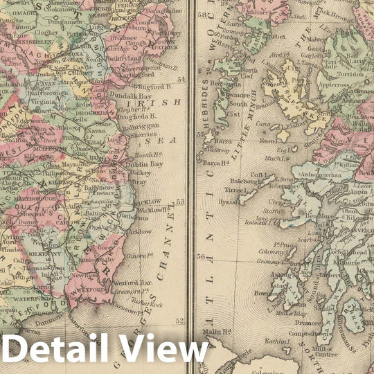 Historic Map : Ireland & Scotland 1882 , Mitchell's New General Atlas , Vintage Wall Art