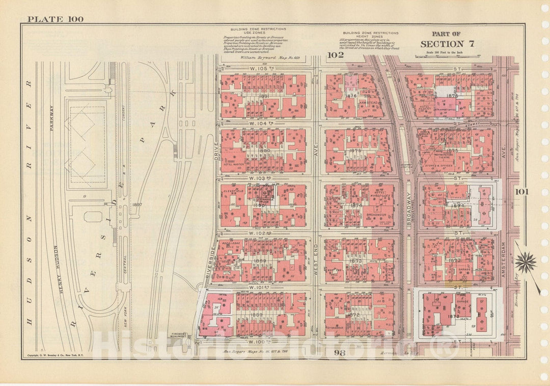 Historic Map : Manhattan Land Book 1955 - Updated Through Nov 7th, New York City 1975 Plate 100 , Vintage Wall Art