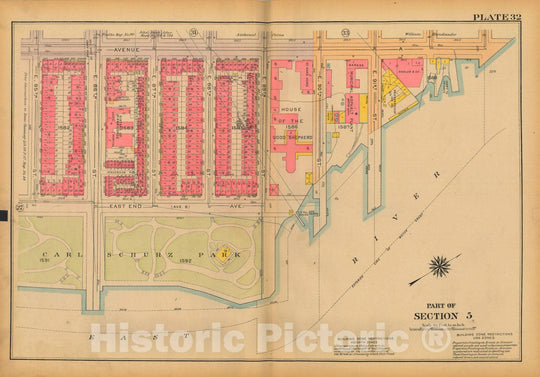 Historic Map : Atlas City of New York, Borough of Manhattan, Volume 3, 59th St to 110th St, Manhattan 1921 Plate 032 , Vintage Wall Art