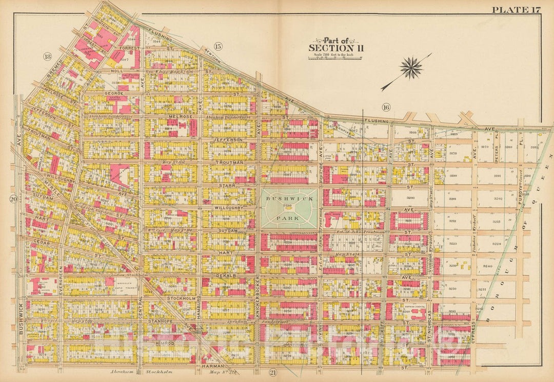 Historic Map : Vol. 1, Brooklyn 1908 Plate 017 , Atlas Borough of Brooklyn , Vintage Wall Art