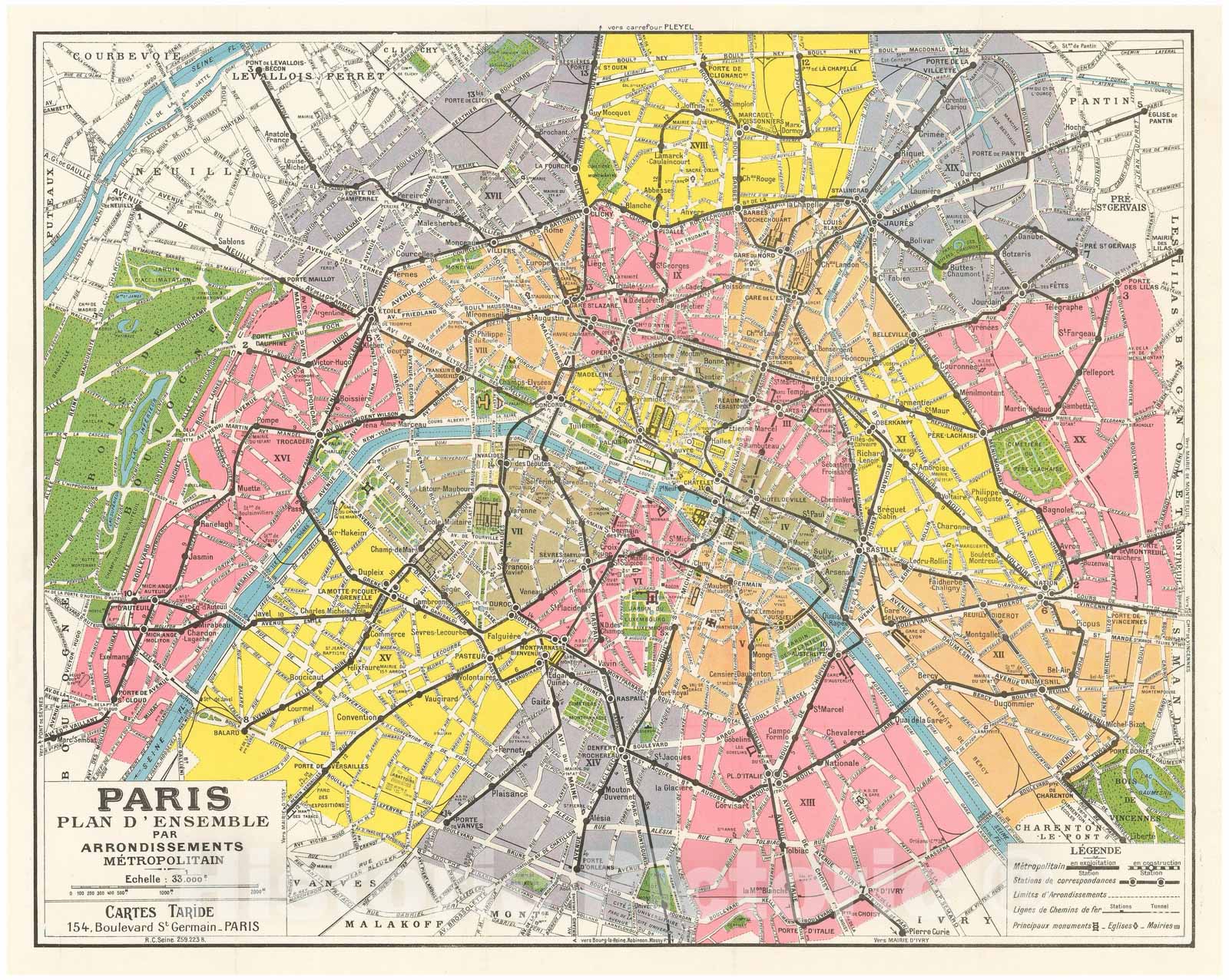 Historic Map : Europe, Paris 1950 , Vintage Wall Art