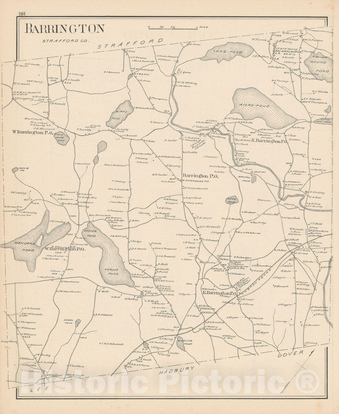 Historic Map : Barrington 1892 , Town and City Atlas State of New Hampshire , Vintage Wall Art