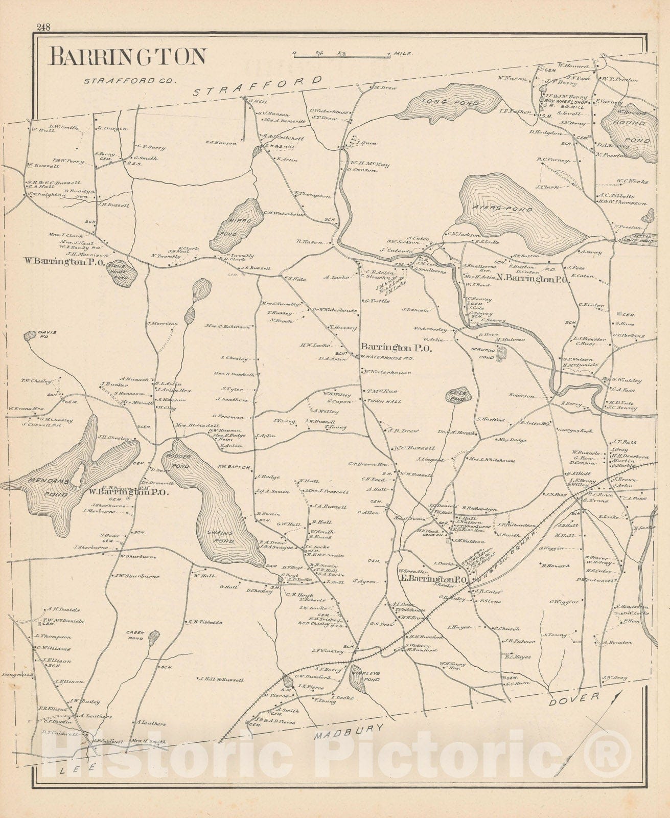 Historic Map : Barrington 1892 , Town and City Atlas State of New Hampshire , Vintage Wall Art