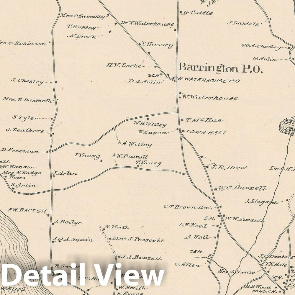 Historic Map : Barrington 1892 , Town and City Atlas State of New Hampshire , Vintage Wall Art