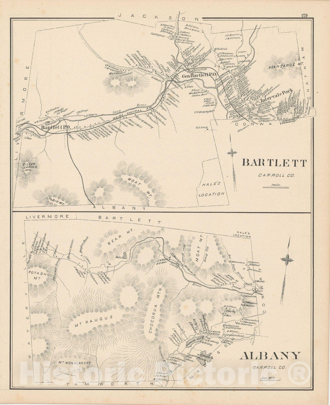 Historic Map : Albany & Bartlett 1892 , Town and City Atlas State of New Hampshire , Vintage Wall Art