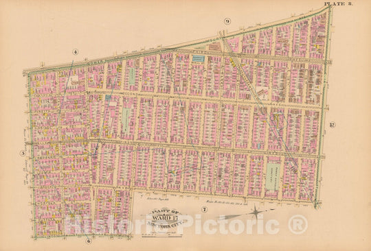 Historic Map : Manhattan & New York City 1885 Plate 008 , Robinson's Atlas City of New York , Vintage Wall Art