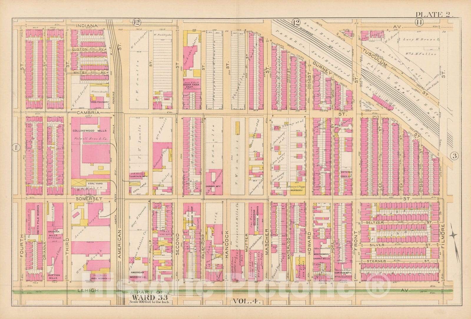 Historic Map : Atlas City of Philadelphia Volume 9 25th and 33rd Wards, Philadelphia 1891 Plate 002 , Vintage Wall Art