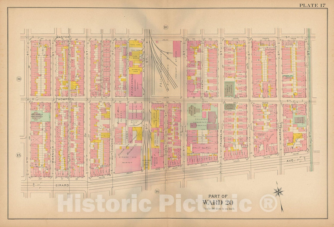 Historic Map : Philadelphia 1907 Plate 017 , Atlas 20th and 29th Wards of the City of Philadelphia , Vintage Wall Art