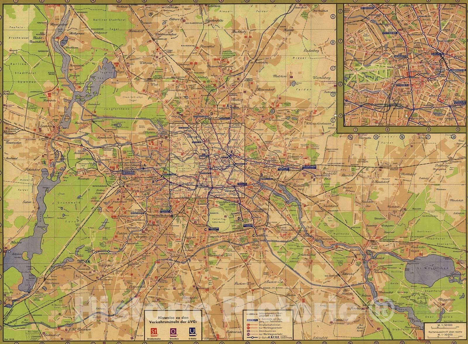 Historic Map : Europe, Berlin Transit Map 1938 Railroad Catography , Vintage Wall Art